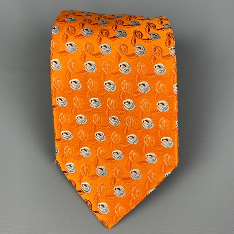 ERMENEGILDO ZEGNA Orange Light Blue Abstract Floral Silk Tie