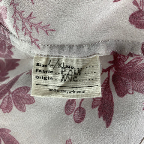 BODE Size L Off White Burgundy Floral Rayon Camp Short Sleeve Shirt