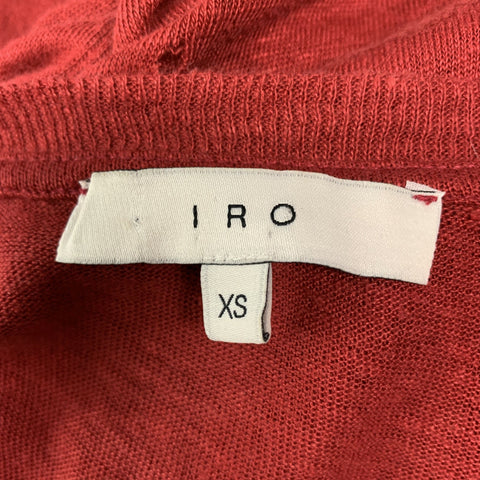 IRO Size XS Burgundy Distressed Linen Crew-Neck T-shirt