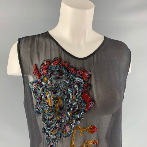 DRIES VAN NOTEN Size 6 Grey  Beaded Sleeveless Dress Top