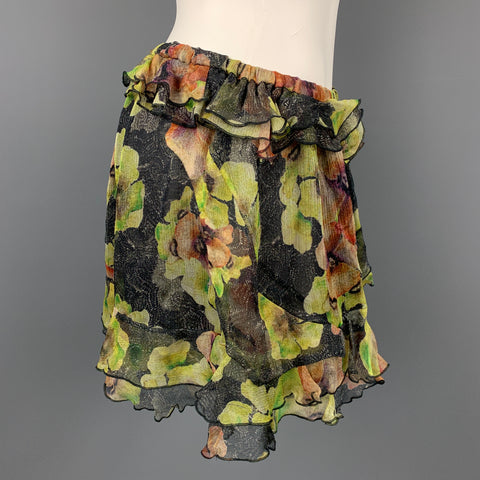 ISABEL MARANT Taille 4 Jupe en soie florale en mousseline de soie noire et verte