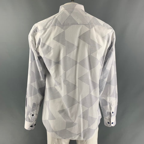 MACEOO Camisa de manga larga con botones de algodón con estampado azul claro blanco talla XXL