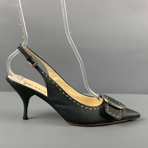Zapatos de tacón con hebilla de cuero azul marino PRADA Talla 7