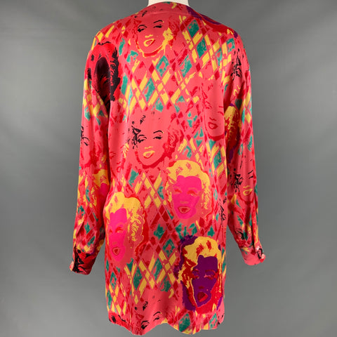 ESCADA Size M Pink Multi-Color Marilyn Silk Print Collarless Shirt
