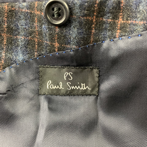 PS by PAUL SMITH Size 42 Navy & Blue Plaid Wool / Cotton Peak Lapel Sport Coat