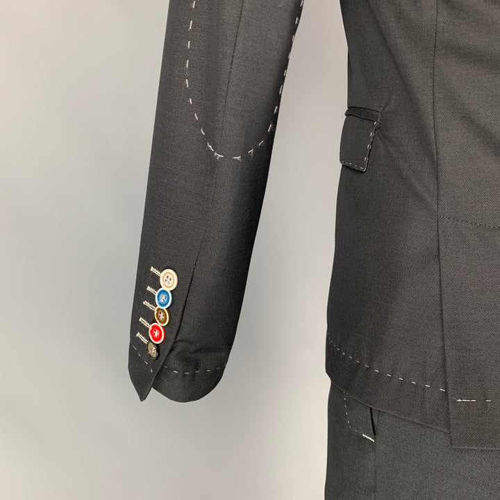 KUSS Size 36 Black Contrast Stitch Polyester / Viscose Notch Lapel Suit