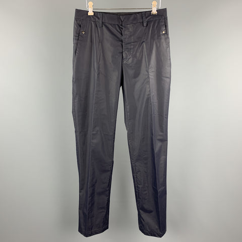 DIRK BIKKEMBERGS Talla 30 Pantalones con cremallera trasera de lona recubierta de goma azul marino