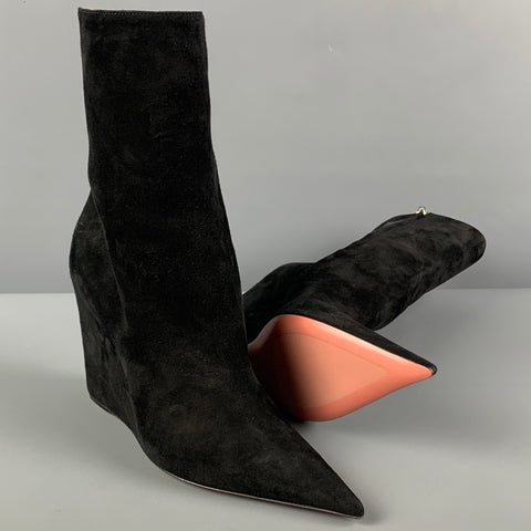 AMINA MUADDI Talla 7.5 Botas puntiagudas de ante negro