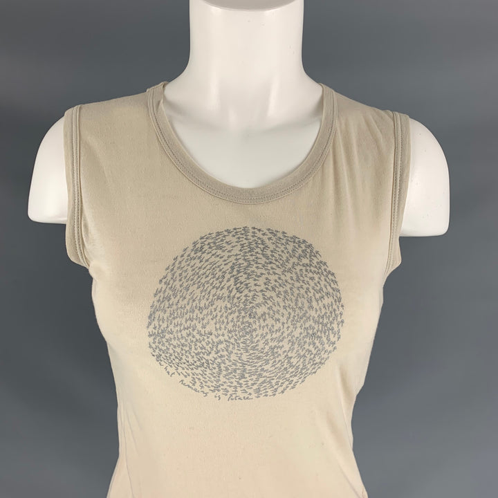 ANN DEMEULEMEESTER Size 6 Beige Silver Cotton Circles T-Shirt