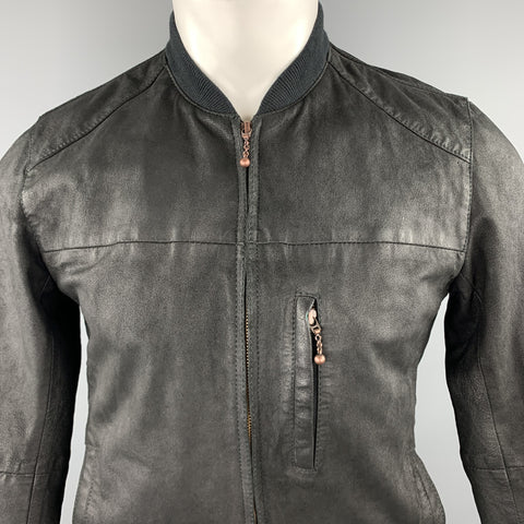 LEVI'S Size S Black Distressed Leather Zip Up Bomber Jacket