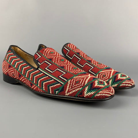 DONALD J PLINER Size 11.5 Red Beaded Leather Slip On Loafers