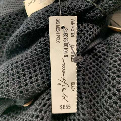 DRIES VAN NOTEN Size M Black Mesh Cotton Buttoned Polo