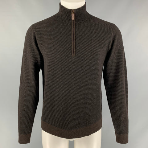 RAFFI Size S Black & Brown Striped Cashmere Sweater
