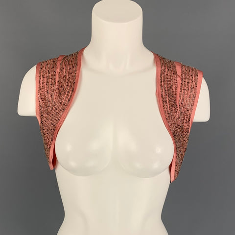 DRIES VAN NOTEN Size 6 Pink Beaded Silk Bolero Vest