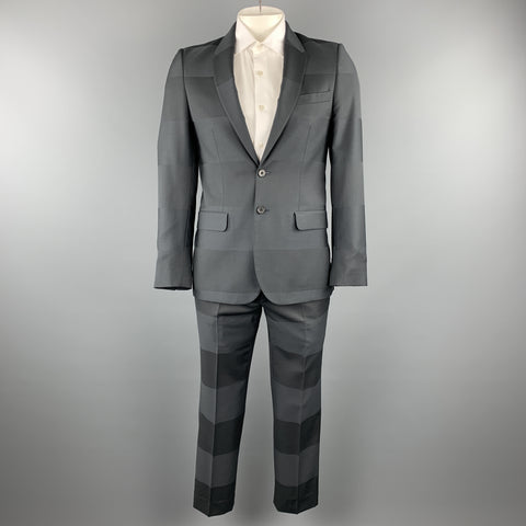 PS by PAUL SMITH Talla 40 Traje de solapa de muesca de lana a rayas gris oscuro