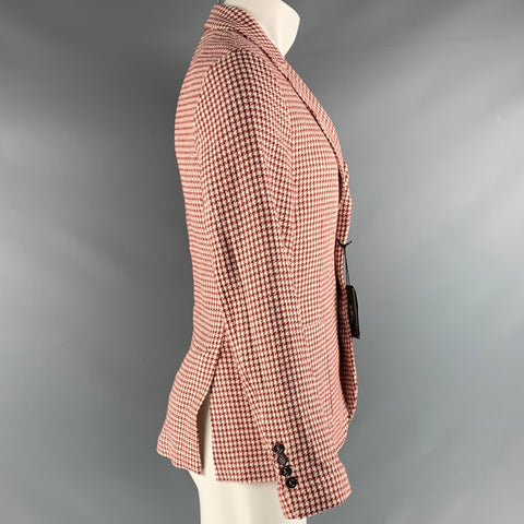 ELEVENTY Chest Size 36 Burgundy Cream Houndstooth Cotton Blend Sport Coat