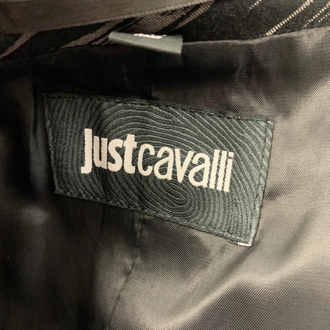 JUST CAVALLI Talla 38 Abrigo deportivo con solapa de pico en mezcla de lana jacquard negro gris