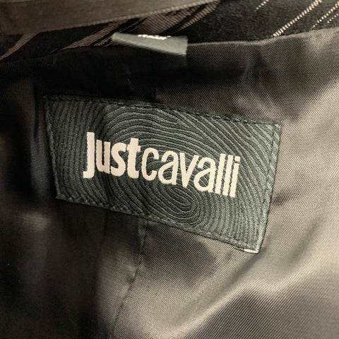 JUST CAVALLI Size 38 Black Grey Jacquard Wool Blend Peak Lapel Sport Coat