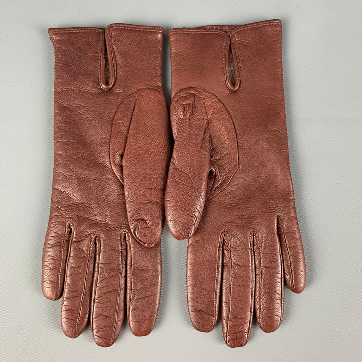 MADOVA Size 6.5 Cognac Leather Cashmere Gloves