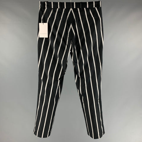 ROCHAMBEAU Size 32 Black Grey Striped Trim Polyester Flat Front Casual Pants