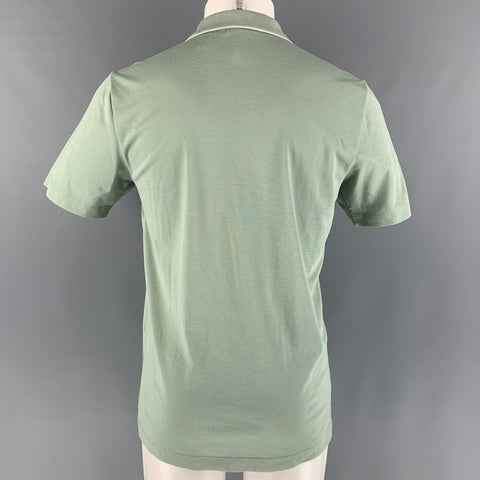 THEORY Size M Green White Stripe Cotton  Polyester Short Sleeve Polo