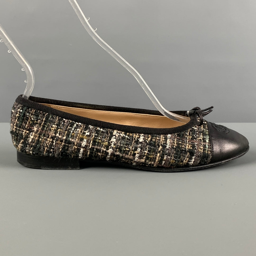 Chanel, Black Patent Leather Toe Ballet Flats