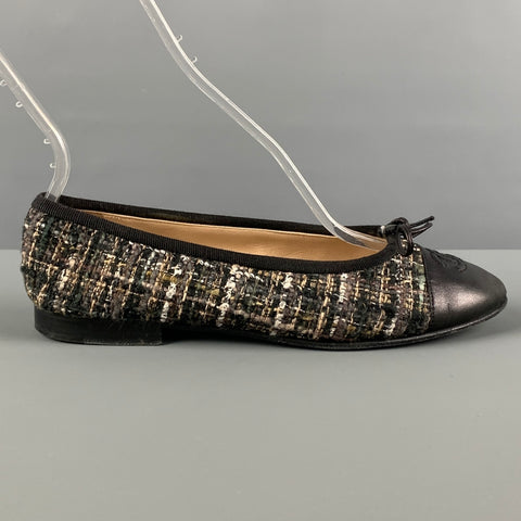 CHANEL Talla 5.5 Bailarinas Boucle Marrón Negro