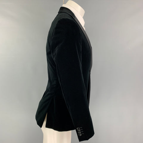 Z ZEGNA Size 36 Black Velvet Cotton Velvet Peak Lapel Sport Coat