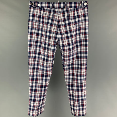 MARCELL VON BERLIN Size 36 White Navy Red Plaid Polyester Cotton Dress Pants