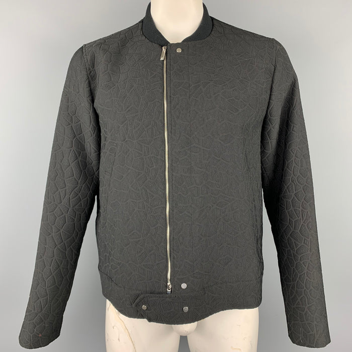 EMPORIO ARMANI Size 46 Black Textured Polyester Zip Up Jacket