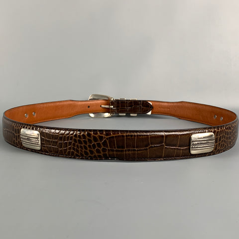 JOHNSTON & MURPHY Size 40 Brown Embossed Leather Belt