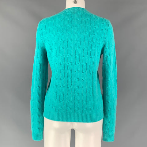 BLACK LABEL RALPH LAUREN Cashmere Cable Knit Size L Aqua Cardigan