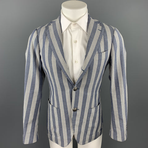 BRILLA Size 36 Navy & White Stripe Cotton Blend Notch Lapel Sport Coat