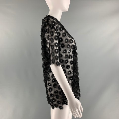 CARVEN Talla S Top casual con cuello redondo y apliques negros