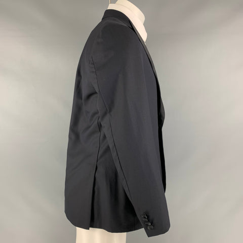 BRIONI Size 40 Regular Navy Black Solid Wool Peak Lapel Sport Coat