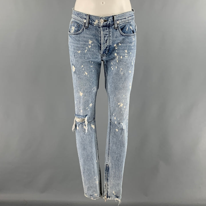 HUDSON Size 31 Blue White Distressed Cotton Elastane Slim Button Fly Jeans