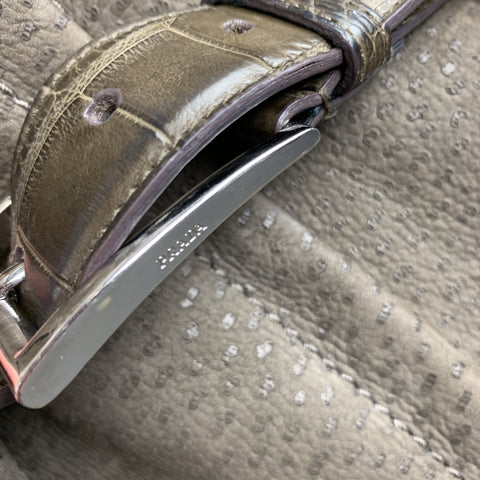 PRADA Size S Olive Green Textured Sueded Leather Alligator Belt Military Coat