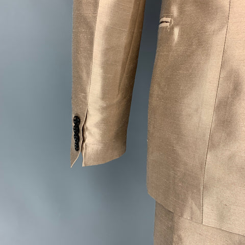 TONELLO Size 42 Gold Textured Silk Notch Lapel Suit