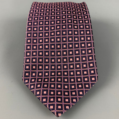 BARNEY'S NEW YORK Navy Pink Squares Silk Tie