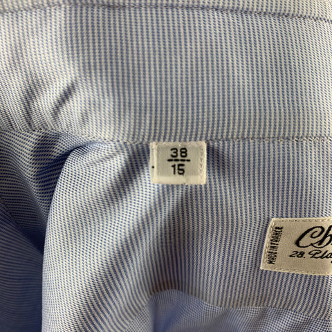 CHARVET Size S Light Blue Solid Cotton Spread Collar Long Sleeve Shirt