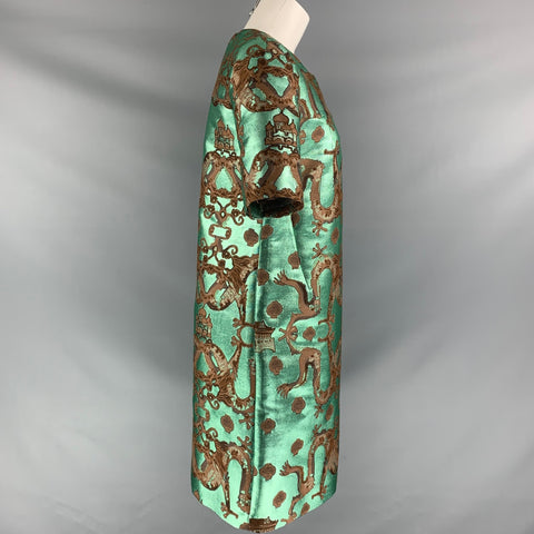ISSA Size 8 Green Brown &  Green  Polyester Blend Tapestry Below Knee Cocktail Dress