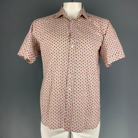 ETRO Size 44 Pink White Dots Cotton Short Sleeve Shirt