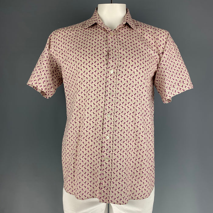 ETRO Size 44 Pink White Dots Cotton Short Sleeve Shirt