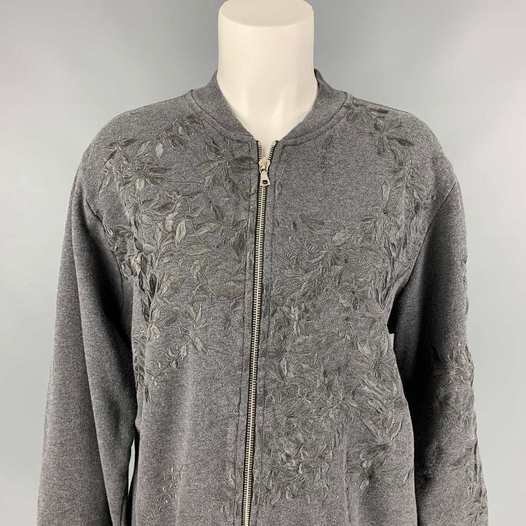 DRIES VAN NOTEN Size L Dark Gray Embroidered Cotton Bomber Jacket