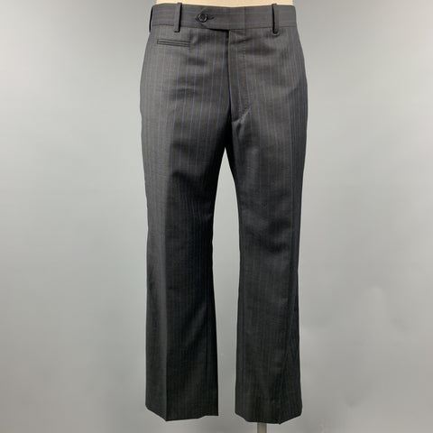DAVID AUGUST Size 40 Charcoal & Blue Stripe Wool Notch Lapel 34 x 30 Suit
