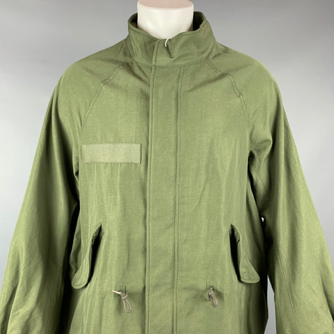 VISVIM Talla M Abrigo de cola de pez de gran tamaño de lana / lino verde Six-Five