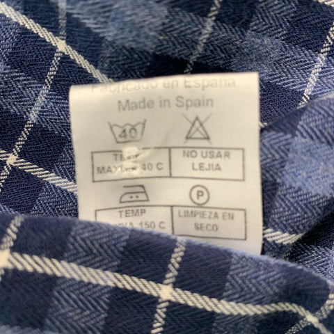 BARNEY'S NEW YORK Size S Navy Blue Plaid Cotton Button Down Long Sleeve Shirt