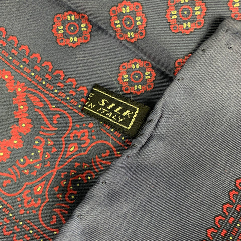 PAUL STUART Navy Red Print Silk Pocket Square