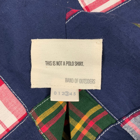 BAND OF OUTSIDERS Size 42 Navy Muliti-Color Patchwork Cotton Notch Lapel Suit