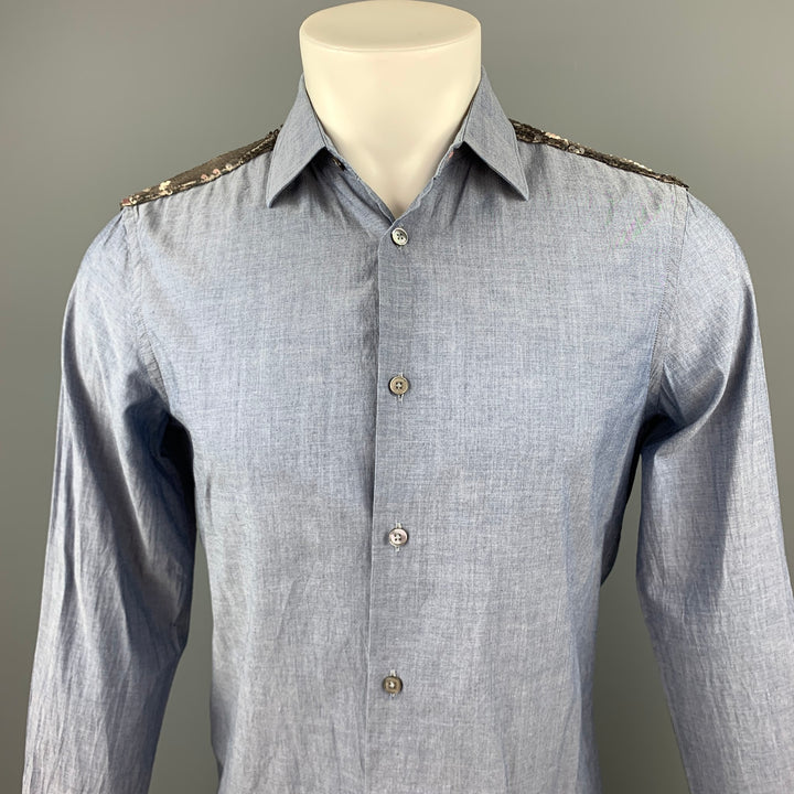 PAUL SMITH Size S Blue Sequined Cotton Button Up Long Sleeve Shirt